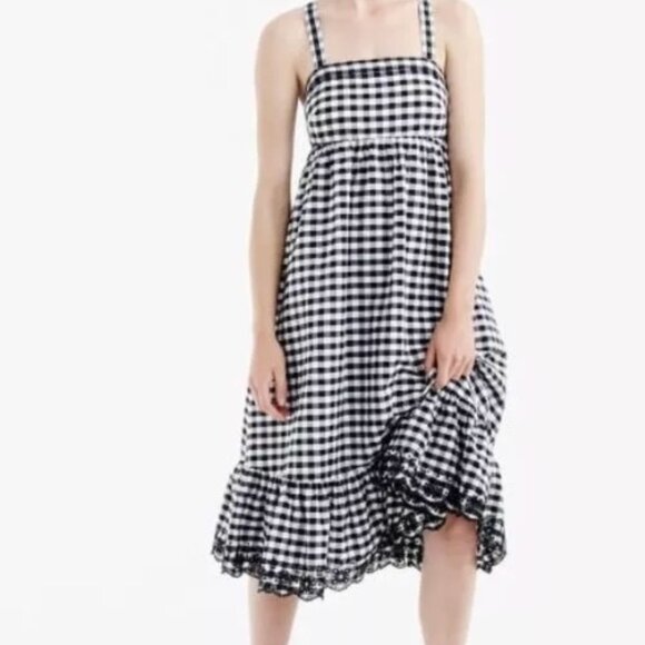 J. Crew Gingham Ruffled Strappy Sundress Black White Size 2 - Picture 2 of 7
